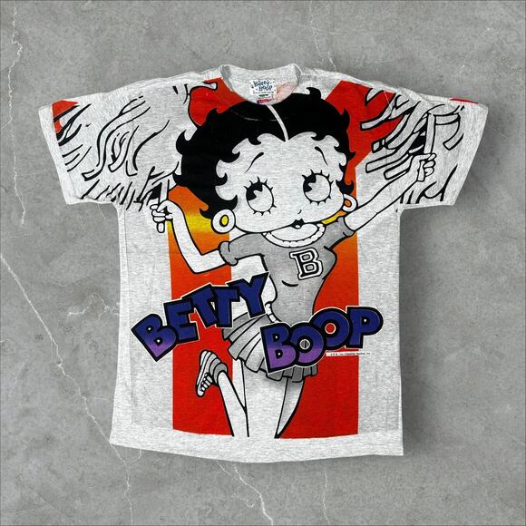Vintage RARE Betty Boop 90s Cheerleader AOP Sz Large Single Stitch Reprint Shirt - Picture 1 of 8